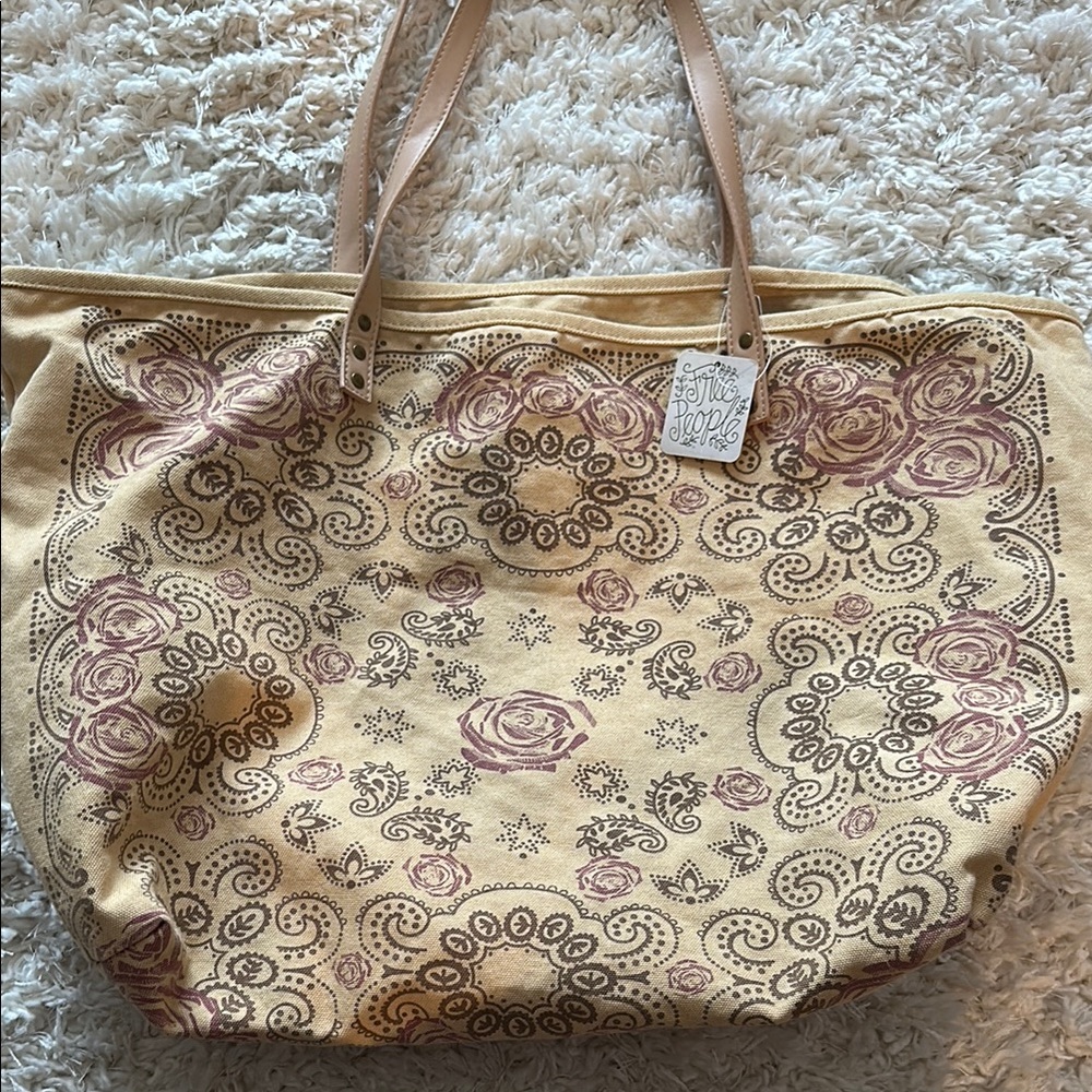 Free People Pink and Tan Paisley Tote Bag